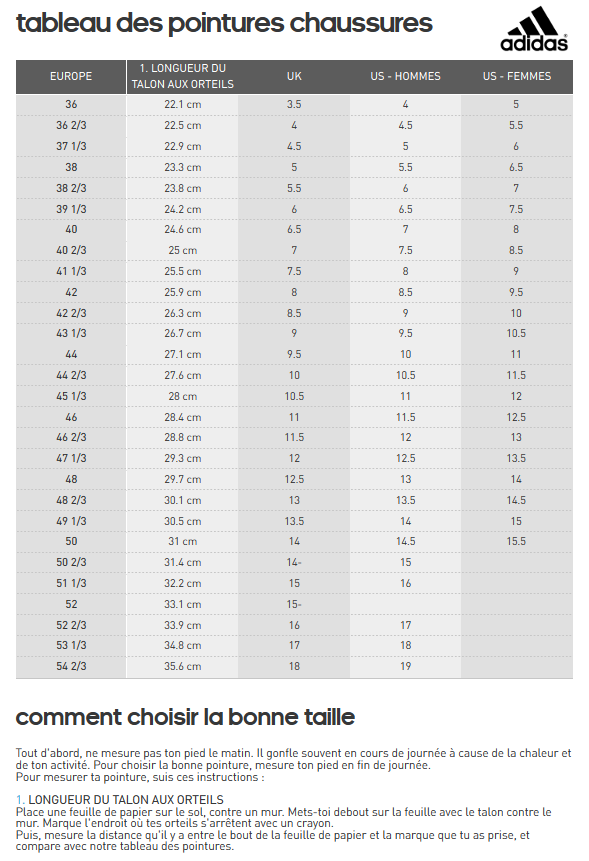 adidas guide des tailles homme