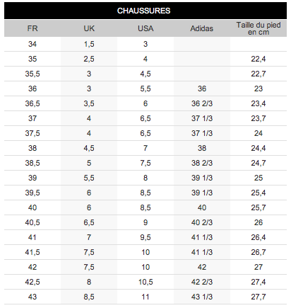 adidas guide des tailles chaussures